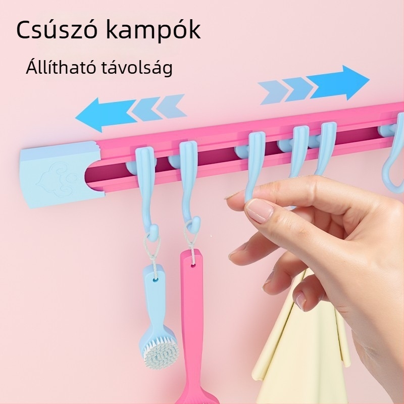 Dopamine tároló csúszó sín horog, fúrás nélküli rögzítés a szekrényajtóra, konyhai tároló