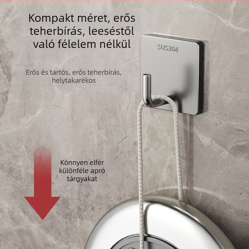 304 rozsdamentes acél ragasztós akasztó, erős teherbírású, fúrás nélkül, törölközőknek fürdőszobában, konyhában, kollégiumban