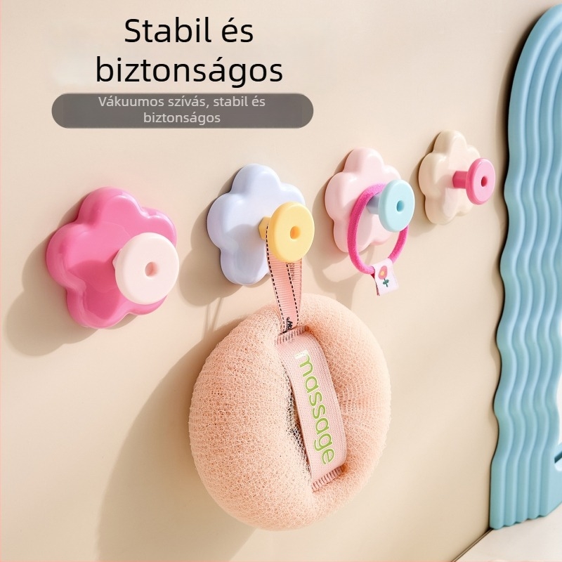 Virágmintás kontrasztos szívókampó fürdőszobába, erős vákuum, fúrás nélkül, nyom nélkül eltávolítható