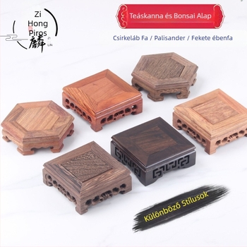 Rosewood faragott Buddha szobor négyszögletes fa alapzattal, állvány teáskanna, vázához vagy bonsaihoz
