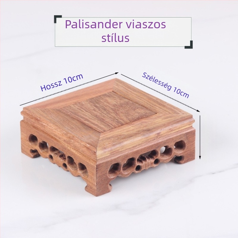 Rosewood faragott Buddha szobor négyszögletes fa alapzattal, állvány teáskanna, vázához vagy bonsaihoz