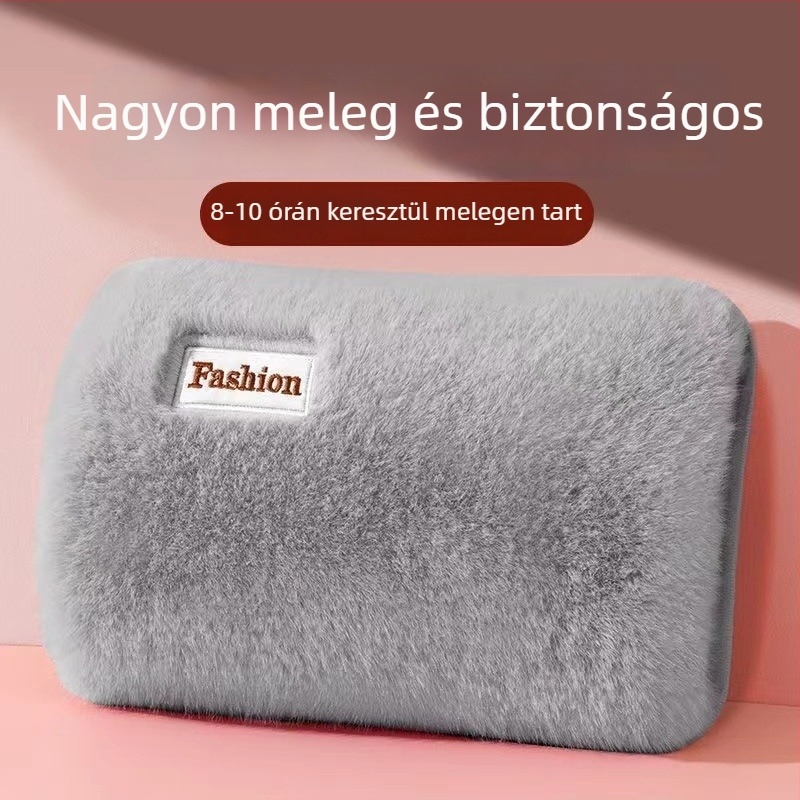 Tölthető elektromos melegvíz-palack – kéz- és hasmelegítő, flanel anyagból, modell 06