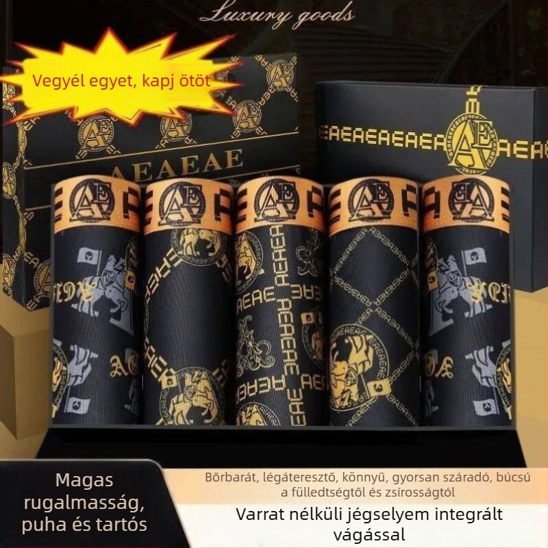 Férfi Ice Silk boxeralsó pamutbetéttel, légáteresztő, fekete-arany