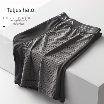 Hosszú férfi sportalsó, lélegző ice-silk anyagból, dörzsölésmentes, futáshoz való boxeralsó, plusz méret, fitnesz alsónemű