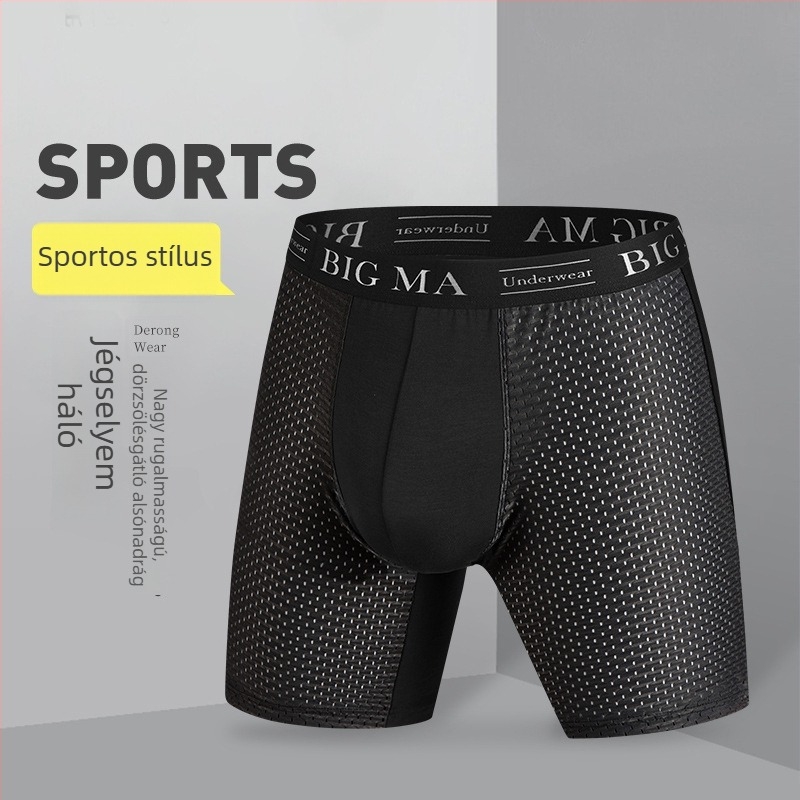 Hosszú férfi sportalsó, lélegző ice-silk anyagból, dörzsölésmentes, futáshoz való boxeralsó, plusz méret, fitnesz alsónemű