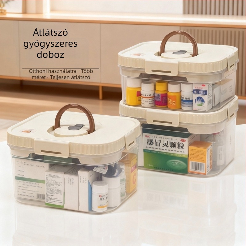 Családi kettős rétegű gyógyszeres doboz, hordozható elsősegély-készlet, otthoni gyógyszer-tároló