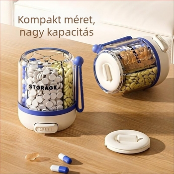 Nyomó típusú gyógyszerosztó, hét napos tabletta- és kapszula tároló, hordozható doboz