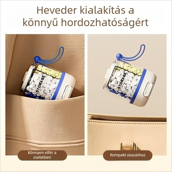 Nyomó típusú gyógyszerosztó, hét napos tabletta- és kapszula tároló, hordozható doboz