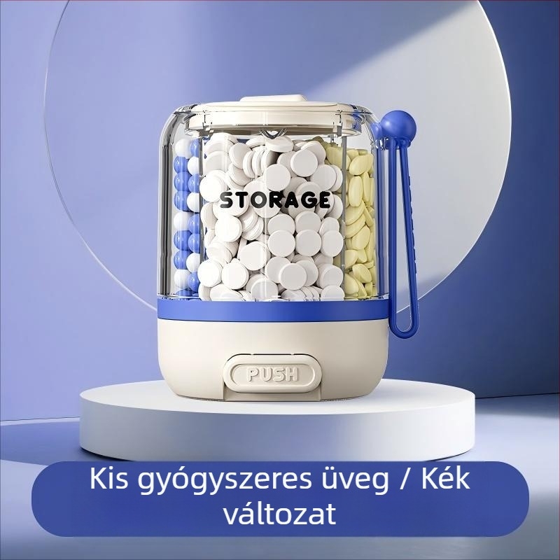 Nyomó típusú gyógyszerosztó, hét napos tabletta- és kapszula tároló, hordozható doboz
