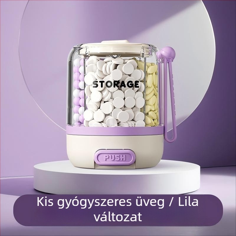 Nyomó típusú gyógyszerosztó, hét napos tabletta- és kapszula tároló, hordozható doboz