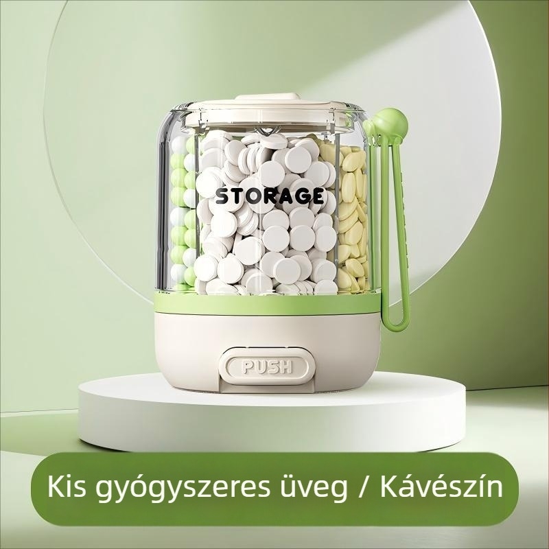 Nyomó típusú gyógyszerosztó, hét napos tabletta- és kapszula tároló, hordozható doboz