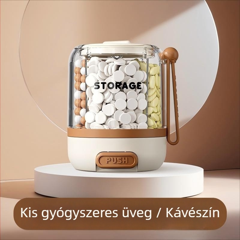 Nyomó típusú gyógyszerosztó, hét napos tabletta- és kapszula tároló, hordozható doboz
