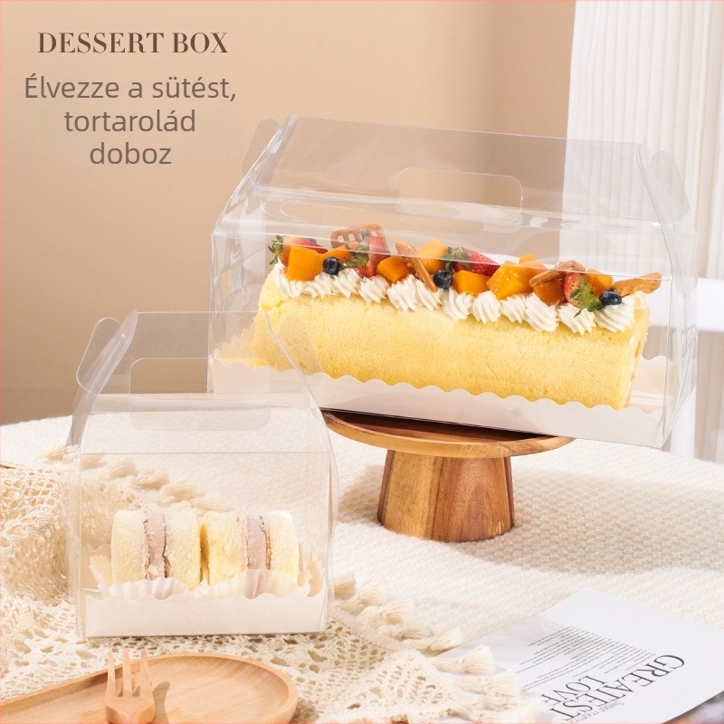 Hordozható átlátszó torta tekercs csomagoló doboz, hosszú kialakítás