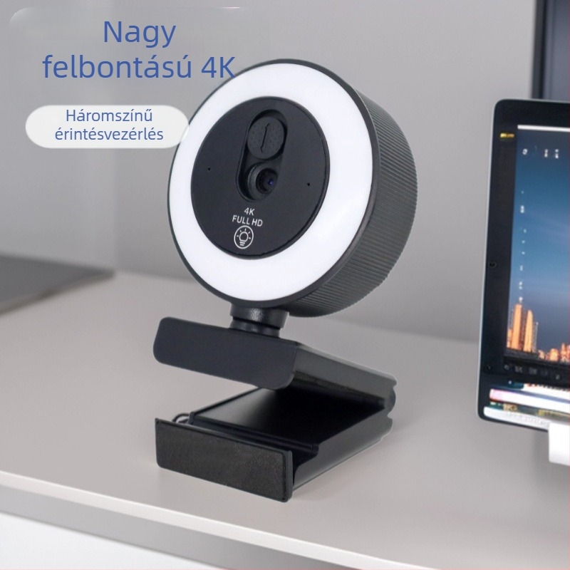 4K felbontású webbkamera, háromszintű kiegészítő fény, autofókusszal és USB élő közvetítéshez