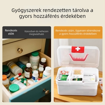 Családi gyógyszeres doboz, nagy kapacitású, többrétegű rendező, otthoni használatra és gyermekgyógyszerekhez