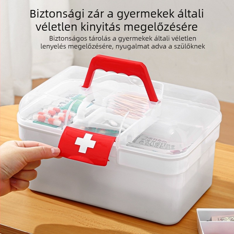 Családi gyógyszeres doboz, nagy kapacitású, többrétegű rendező, otthoni használatra és gyermekgyógyszerekhez