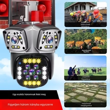 Kültéri napelemes megfigyelő kamera három lencsével, 360° lefedettség, ultraéles felvétel, vízálló