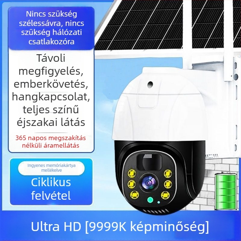 Kültéri napelemes megfigyelő kamera három lencsével, 360° lefedettség, ultraéles felvétel, vízálló