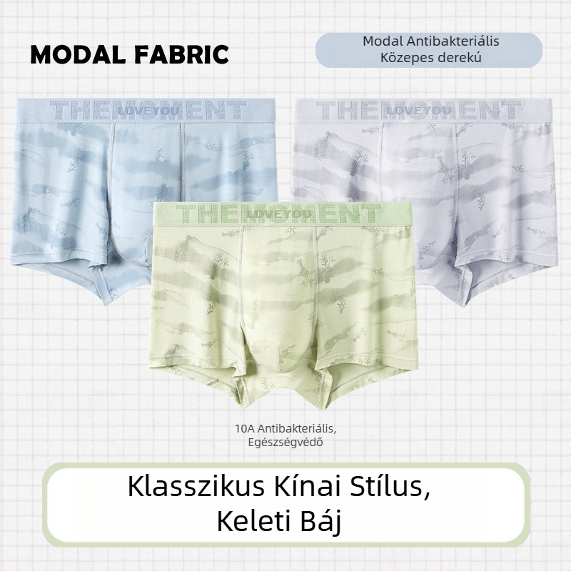 Modal anyagú férfi seamless boxer alsó, középmagas derekú, erdő-mintás, bőrérzethez hasonló kényelem, magas elasztikusság, könnyű és puha