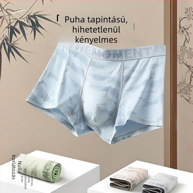 Modal anyagú férfi seamless boxer alsó, középmagas derekú, erdő-mintás, bőrérzethez hasonló kényelem, magas elasztikusság, könnyű és puha