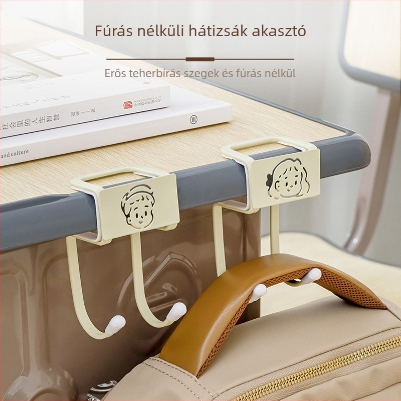 Állítható asztal melletti iskolatáska kampó és tároló, szénacélból, modern minimalist dizájn
