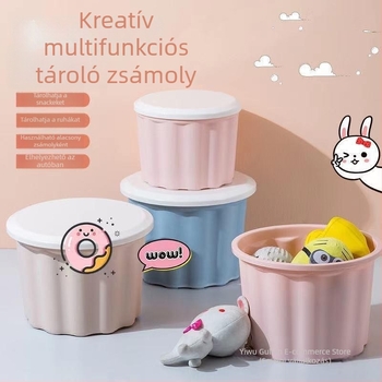 Műanyag tároló puff, multifunkcionális — kerek ülőfelület, játékok és otthoni rendszerező