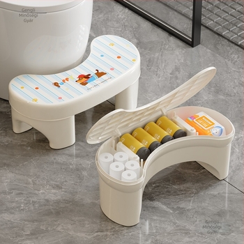 Új stílusú összecsukható gyerek WC-stool, vastagított csúszásmentes lábtámasz, otthoni használatra, tárolóval