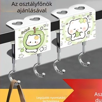 Macska-stílusú dupla akasztó zöld alma színben, iskolai táskákra és az íróasztal éleire, strapabíró és levehető