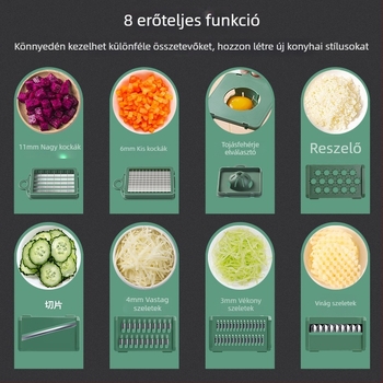Konyhai többfunkciós zöldségvágó: krumpliszeletelő, reszelő és hagyma kockára vágó