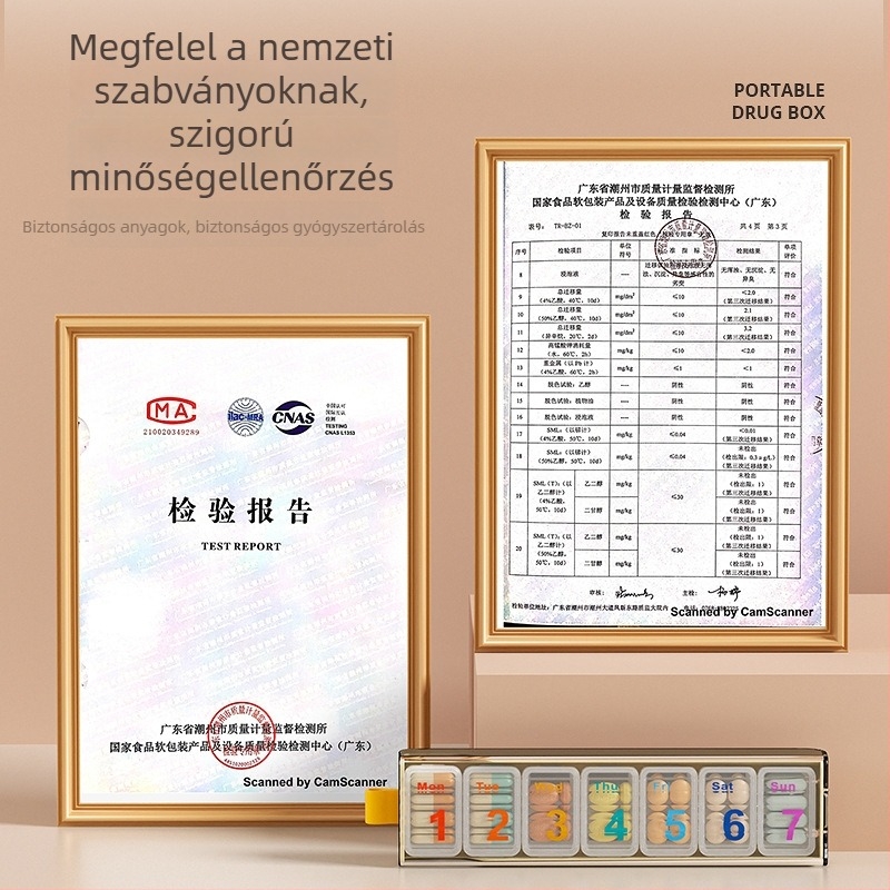 Hordozható gyógyszer- és tabletta szervező hét napos, zárt rekeszekkel