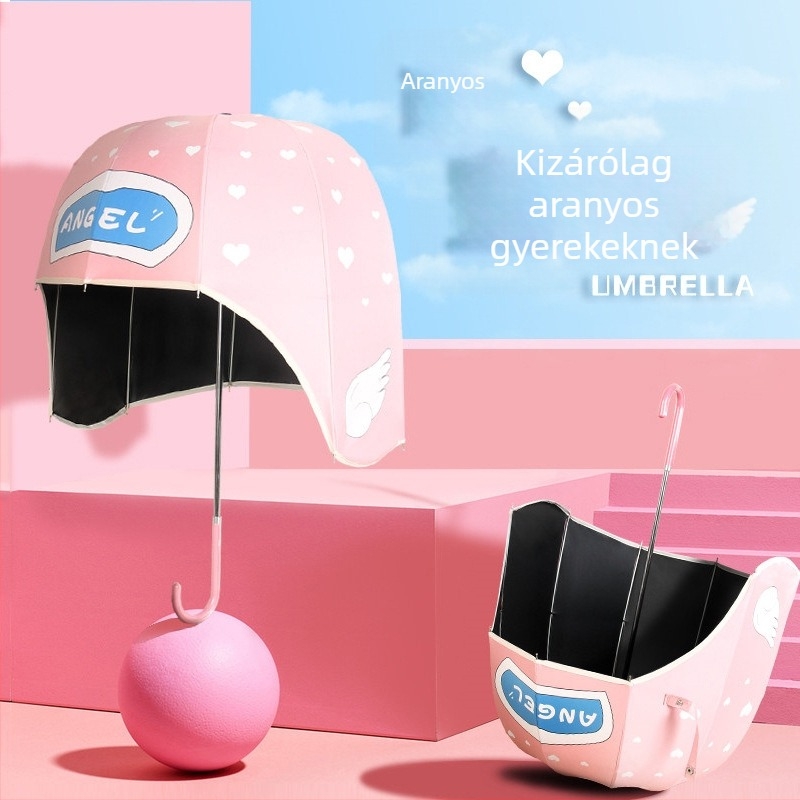 Karikaturás sisak alakú esernyő, UV védelem, kettős használat nap és eső, gyerekeknek és nőknek