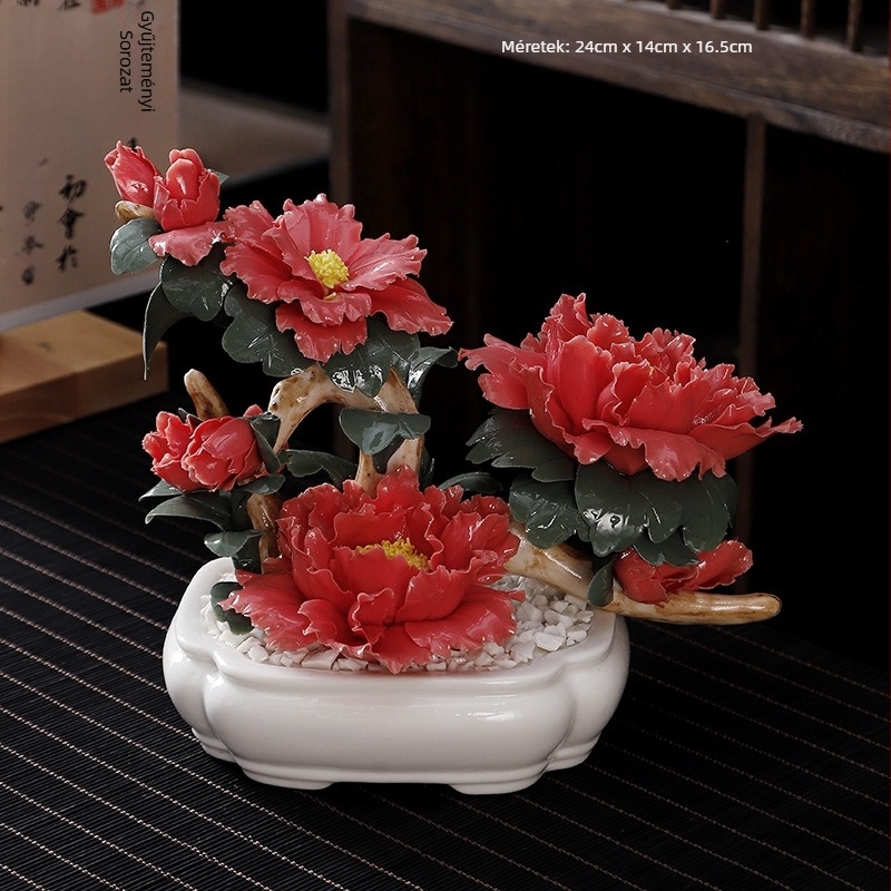 Kerámia bazsarózsa bonsai asztali dekorációhoz iroda és nappali számára, előszoba és hotel dekor, elegáns ajándék
