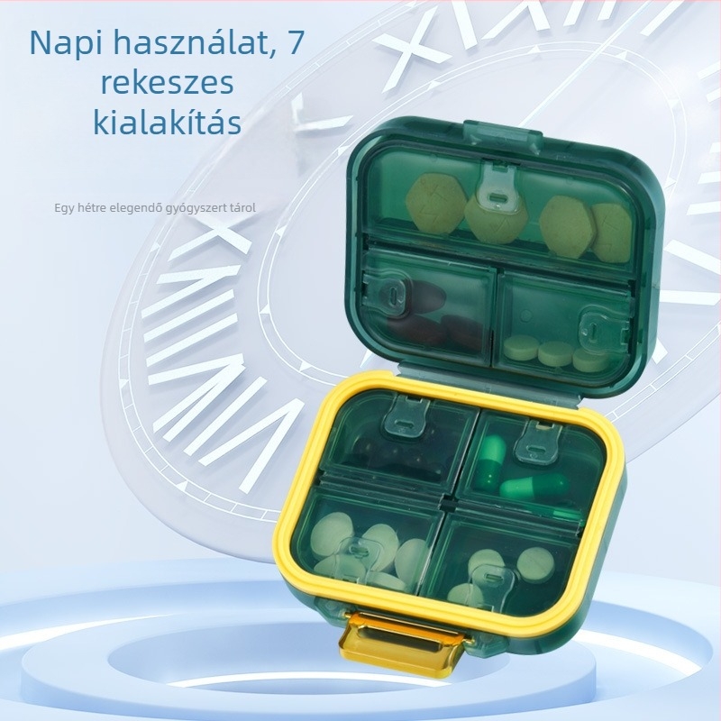 Heti tabletta doboz, hordozható 7 rekeszes gyógyszer szervező