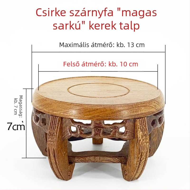 Kör alakú faragott fa szobor Buddhával a talppal, dekoratív váza és virágtartó, tömörfa