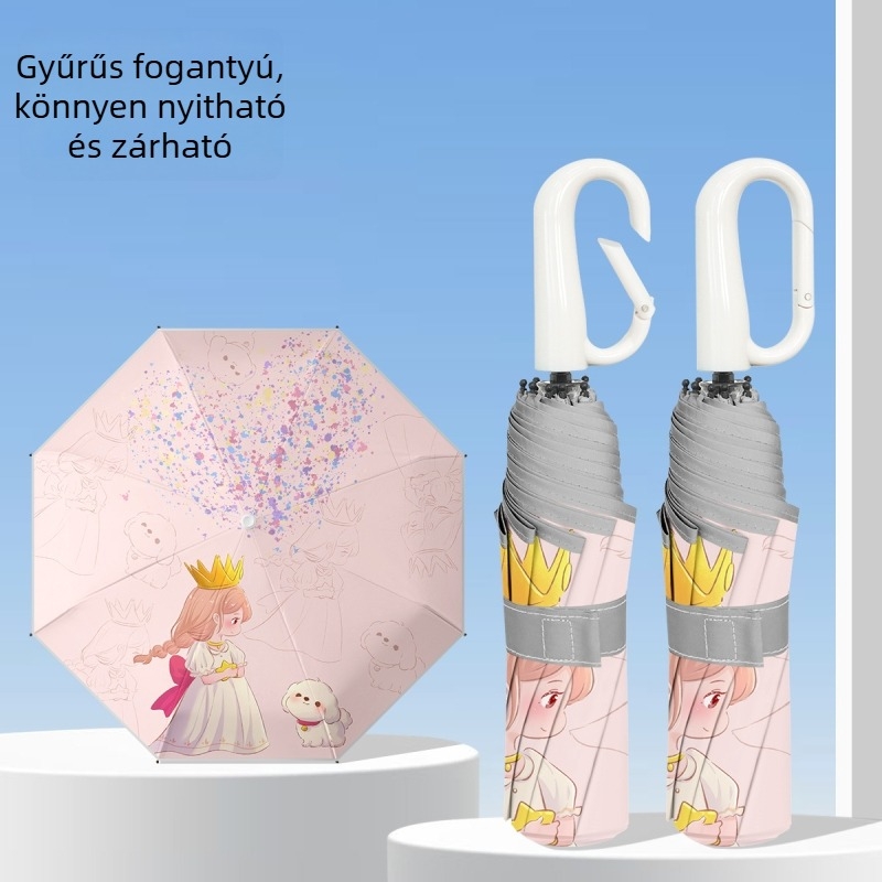 Gyerekeknek készült összecsukható esernyő csattal záródó, fényvisszaverő csíkokkal, UV-védelmet nyújt, hordozható, iskolás gyermekek számára