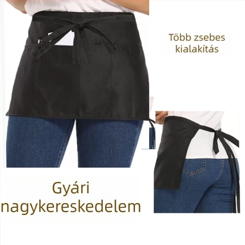 Félhosszú, ujjatlan kötény három zsebbel, vízálló, fekete