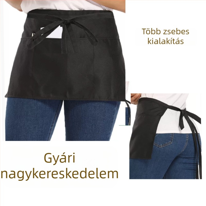 Félhosszú, ujjatlan kötény három zsebbel, vízálló, fekete