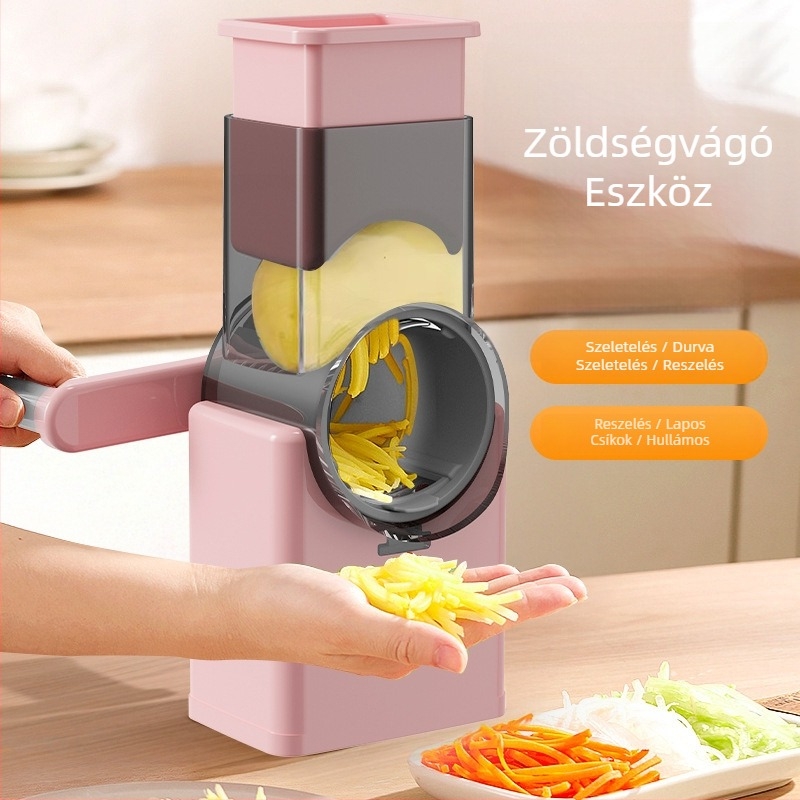 Többfunkciós forgó zöldségvágó: burgonyaszeletek, retek reszelése, reszelő és kockára vágás