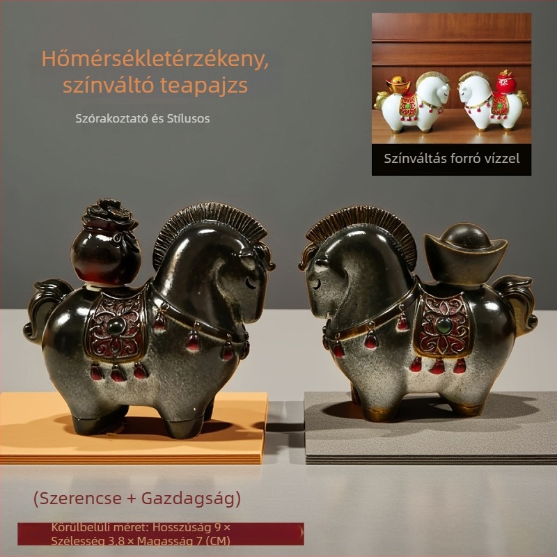 Színváltó szerencsehozó tea-pet dísz, kínai stílusú Tang ló, teáskészlethez, teás tálcákhoz és kiegészítőkhöz, prémium tea-pet