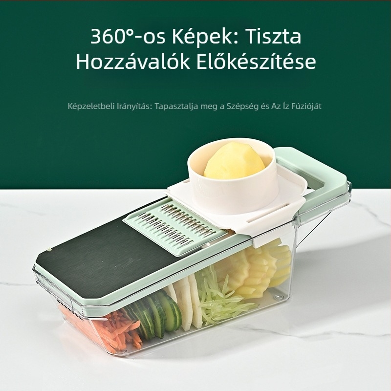 Többfunkciós zöldségvágó kézvédővel, szeletelésre és reszelésre: burgonya, uborka, retek és citrom