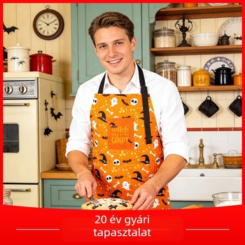 Halloween karikatúra mintás konyhai kötény, vízálló, 100% pamut, uj nélküli