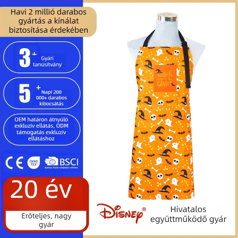 Halloween karikatúra mintás konyhai kötény, vízálló, 100% pamut, uj nélküli