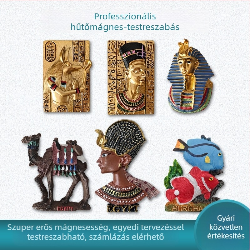 Egyiptomi kulturális és kreatív gyanta hűtőmágnesek, utazási ajándék és otthoni dekoráció