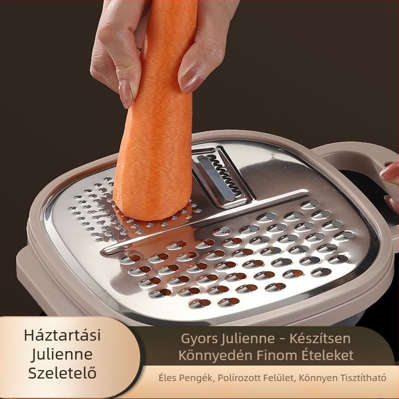 Rozsdamentes acélból készült zöldségvágó, porvédett fedéllel, konyhai többfunkciós: burgonya szeletelő, reszelő és hámozó