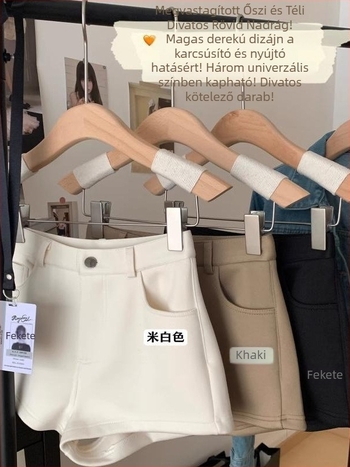Női magas derekú, szorosan illeszkedő rövidnadrág, őszi–téli 2025, új, karcsú szabás, petites méretűek, elegáns és sokoldalú, A-vonalú, fleece béléssel