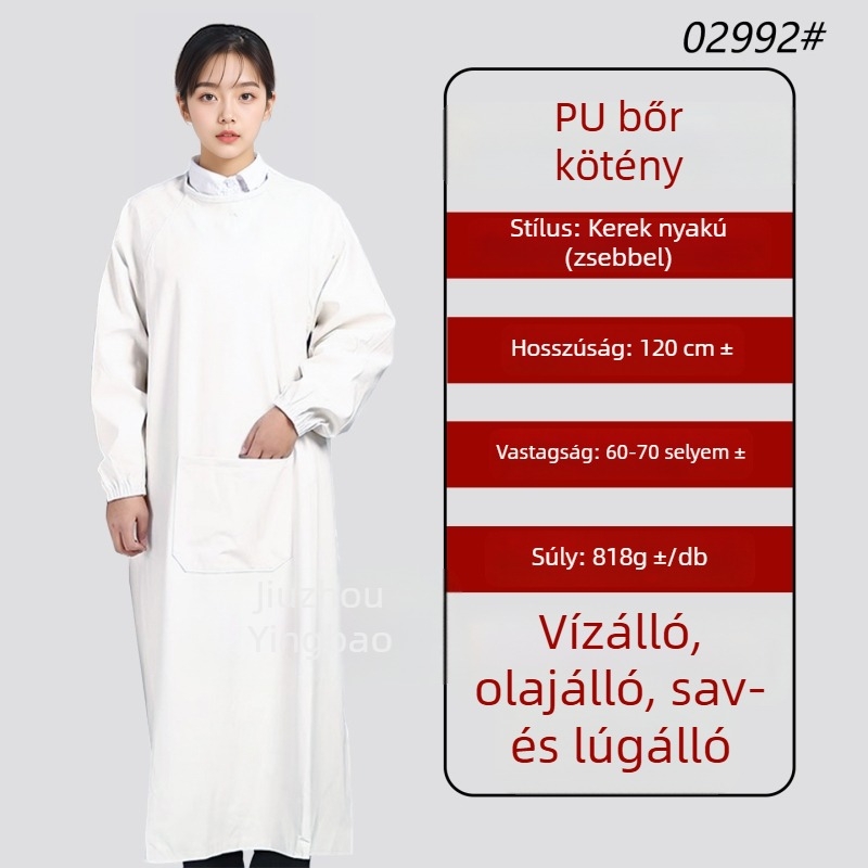 Fehér PU bőr kötény ujjas, vízálló és foltálló, visszafordítható, hosszú ujjú, halak feldolgozásához és vízi termékekhez