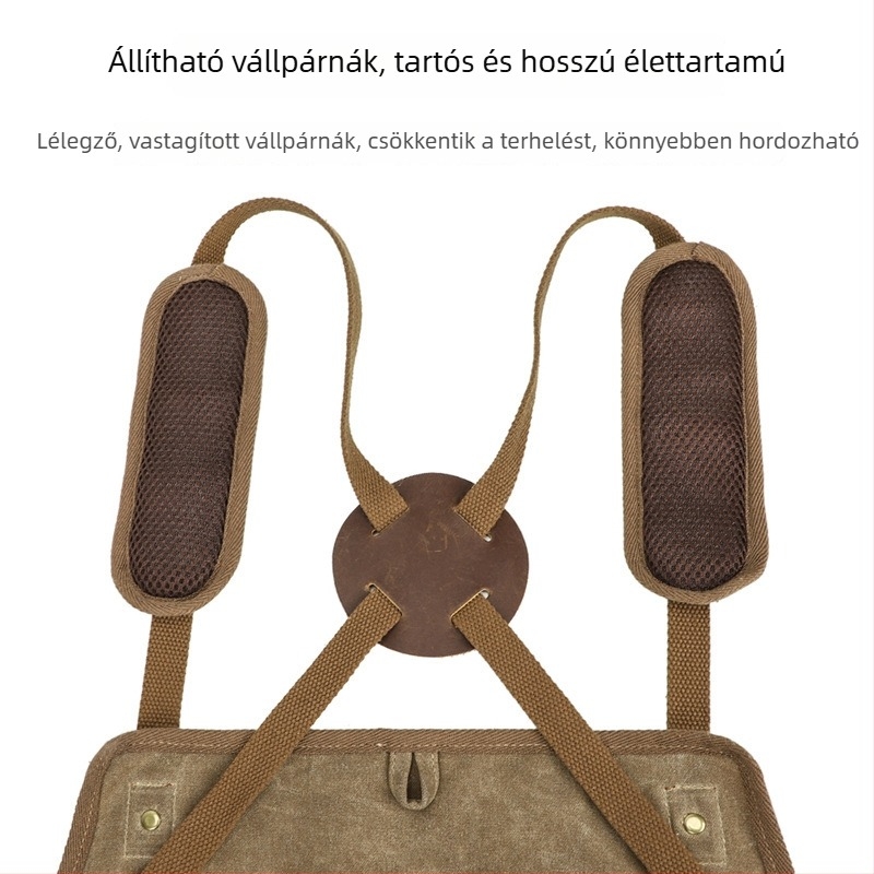 Ujjatlan pamut kötény, vízálló, retro kertész-stílusban, többfunkciós tárolás, mesteri munkaruha
