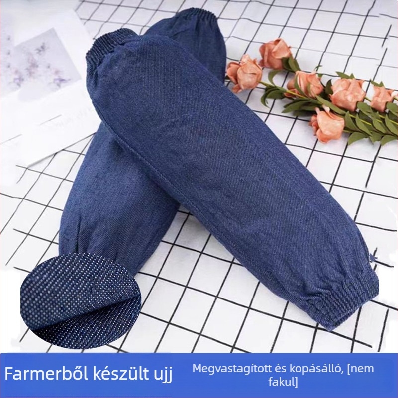 Denim hosszú munkakari védő, vastított, kopásálló, szennyeződés elleni, hegesztésvédelmi, nyárra