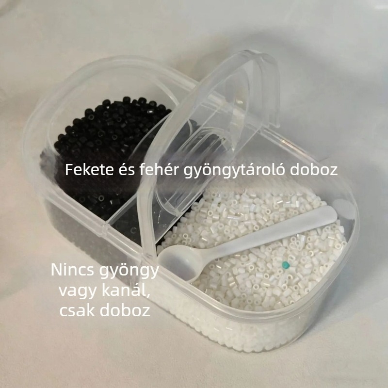Flip-top gyöngy tároló doboz fedéllel, fekete-fehér átlátszó, nagy kapacitású rekeszekkel, utántöltő készlet