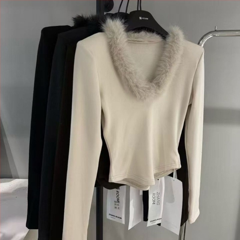 2025 őszi-téli női felső szőrme gallérral, párnázott vállakkal, hosszú ujjú